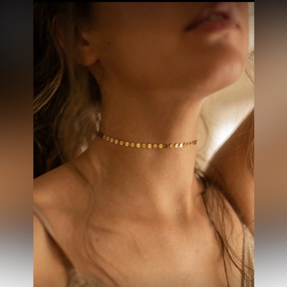 NWOT Stainless Steel Gold/Silver Circle Confetti Choker Necklace Adjustable